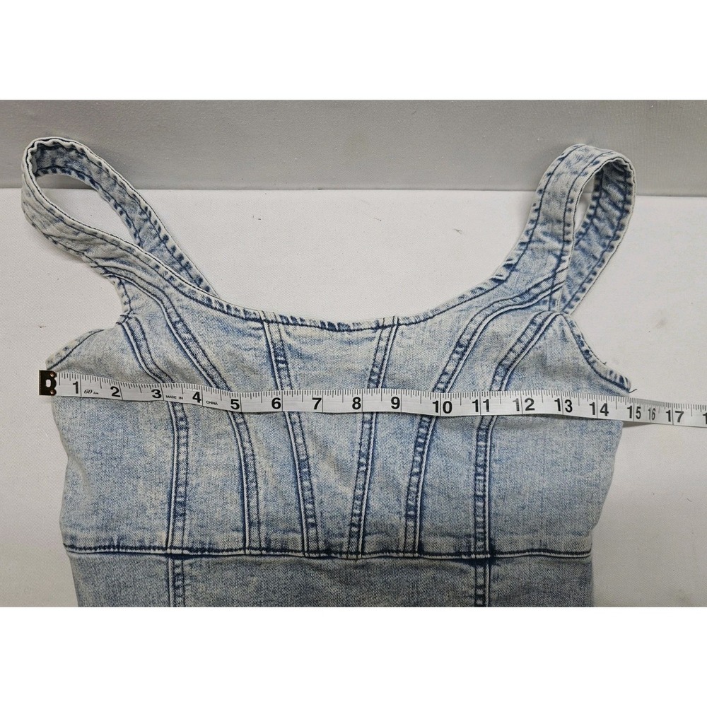Rewash Denim Midi Dress Womens Small Acid Wash Corset Bodice Slit Bodycon Y2K - Picture 6 of 7